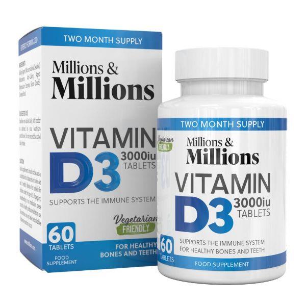 Millions and Millions Vitamin D3 3000 iu for Bones Muscles and Teeth 60 ...