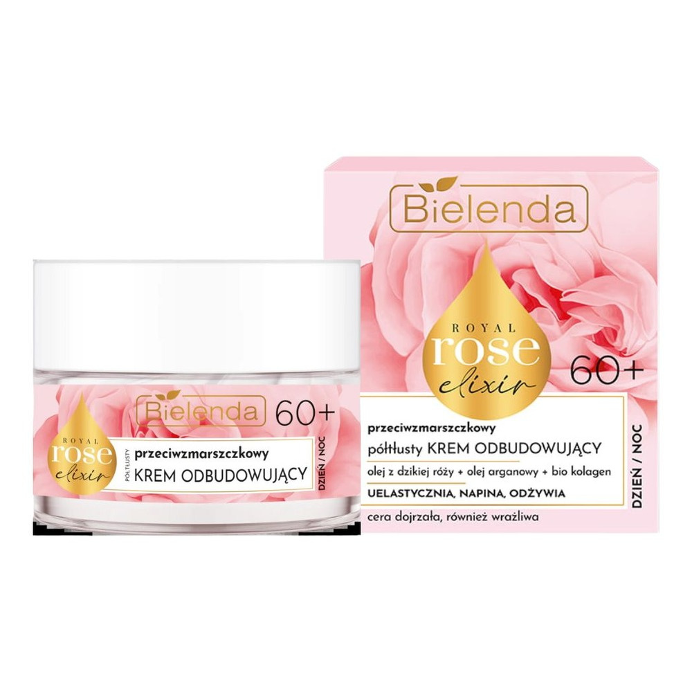 Bielenda Royal Rose Elixir Anti-Wrinkle Semi-Ritty Regenerating Face Cream 60+ for Mature and Sensitive Skin Day and Night 50ml