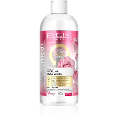 Eveline Facemed Tonning Micellar Rose Water Face  Detox Waterproof Makeup 400ML