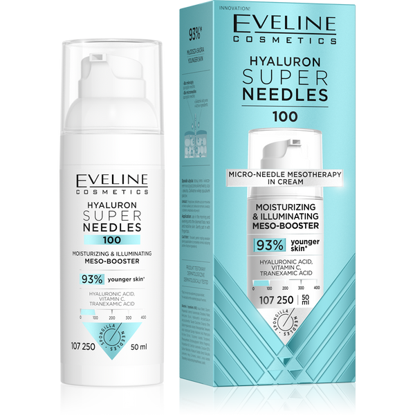 Eveline Super Needles Hyaluron 100 Moisturizing - Brightening Mezo-Booster for Day and Night 50ml