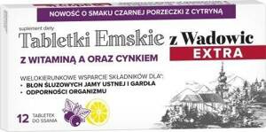 Polski Lek Tabletki Emskie z Wadowice Extra with Vitamin A and Zinc with Blackcurrant Flavor 12 Tablets Best Before 31.08.26