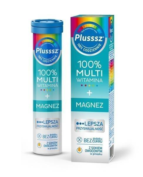 Polski Lek S.A. Plusssz 100% Multivitamin + Magnesium Mango-Orange 20 Effervescent Tablets