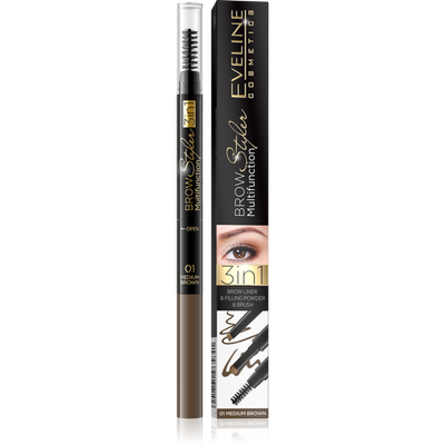 Eveline Brow Styler Multifunction 3in1 No.01 Medium Brown 1 Piece