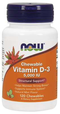 Now Foods Vitamin D-3 5000 IU 120 Supports Muscle, Immune System and Brain Function 120 Chewables