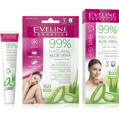 Eveline 99% Natural Aloe Vera Set for Face and Chin Depilation with Post Depilation Soothing Gel  1pcs