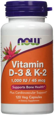 Now Foods Vitamin D-3 & K-2 Supports Immune System Function & Bone Health 120 Capsules