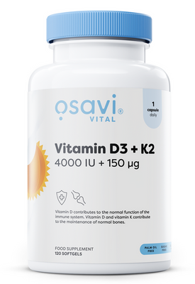 Osavi Vitamin D3 + K2 4000 IU + 150 mcg 120 softgels for healthy bones and immunity