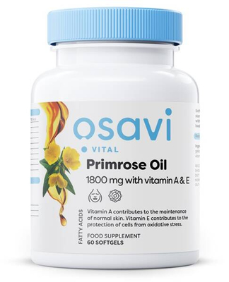 Osavi Primrose Oil with Vitamin A and E 1800mg 60 softgels for skin health