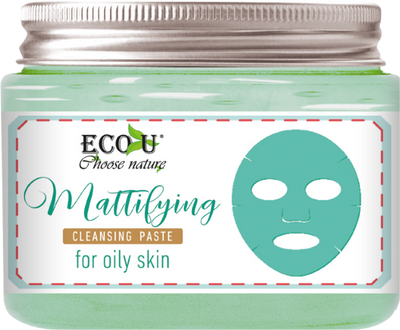 EcoU Mattifying Cleansing Moisturising Paste for Oily Skin Green Clay 150ml