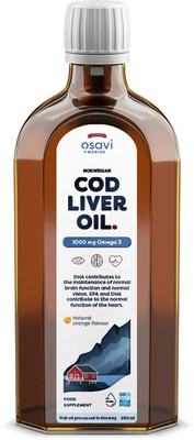 Osavi Norwegian Cod Liver Oil 1000mg Omega 3 250ml Orange for immunity and bone health