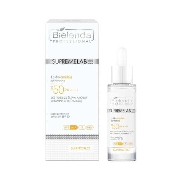 Bielenda Professional SupremeLab Sun Protect Light Protective Emulsion UVA UVB HEV SPF 50 for All Skin Types 30ml