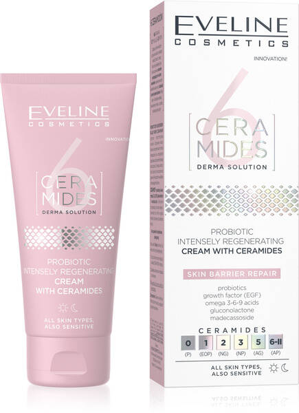 Eveline 6 Ceramides Strongly Regenerating Probiotic Cream with Ceramides for Dry and Sensitive Skin 50ml