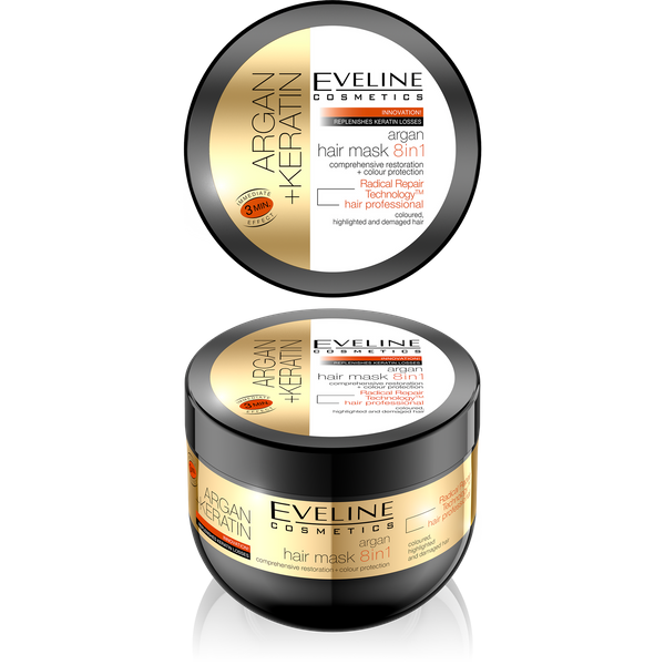 Eveline Argan Keratin 8in1 Argan Mask for Damaged and Colored Hair 300ml