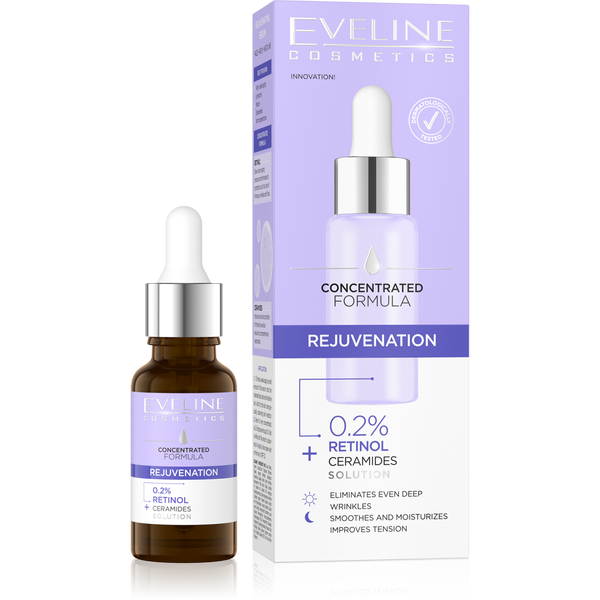 Eveline Concentrated Formula Rejuvenating Serum with Retinol and Ceramides for Face Neck and Decollete 18ml