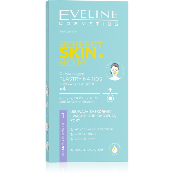 Eveline Perfect Skin Acne Cleansing Nose Strips with Active Charcoal for Problematic Skin 4 Pieces