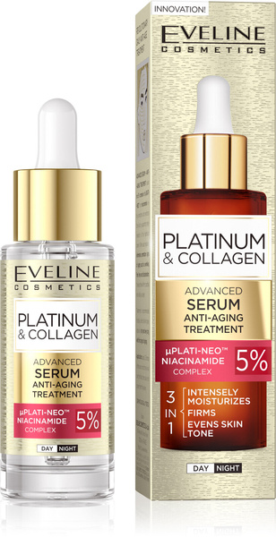 Eveline Platinum & Collagen 5% Complex Plati-Neo™ and Niacinamide 3in1 Advanced Serum Anti-Aging Treatment for Day and Night 30ml