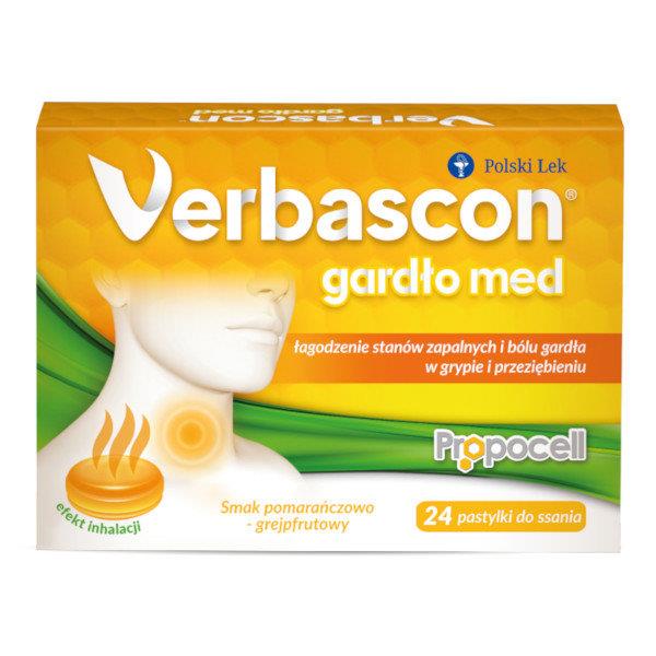 Verbascon Throat Med for Inflammation and Sore Throat with Orange and Grapefruit Flavour 24 Lozenges