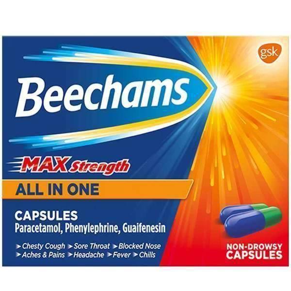 Beechams Max Strength All in One Capsules for Chesty Cough Flu Aches and Pains 16 Capsules