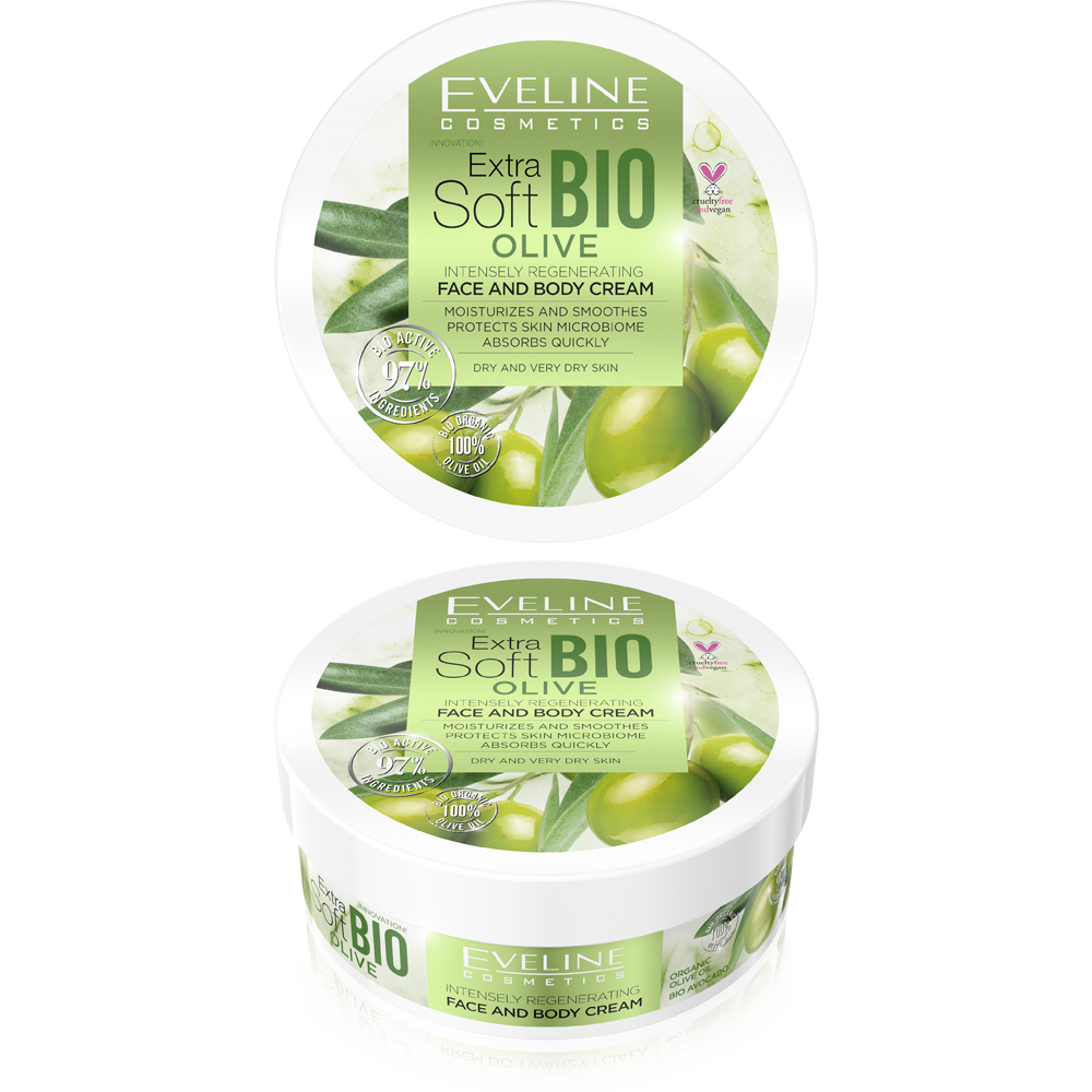 Eveline Extra Soft Bio Olive Intensively Regenerating Cream for Dry and Very Dry Skin Face and Body 175ml