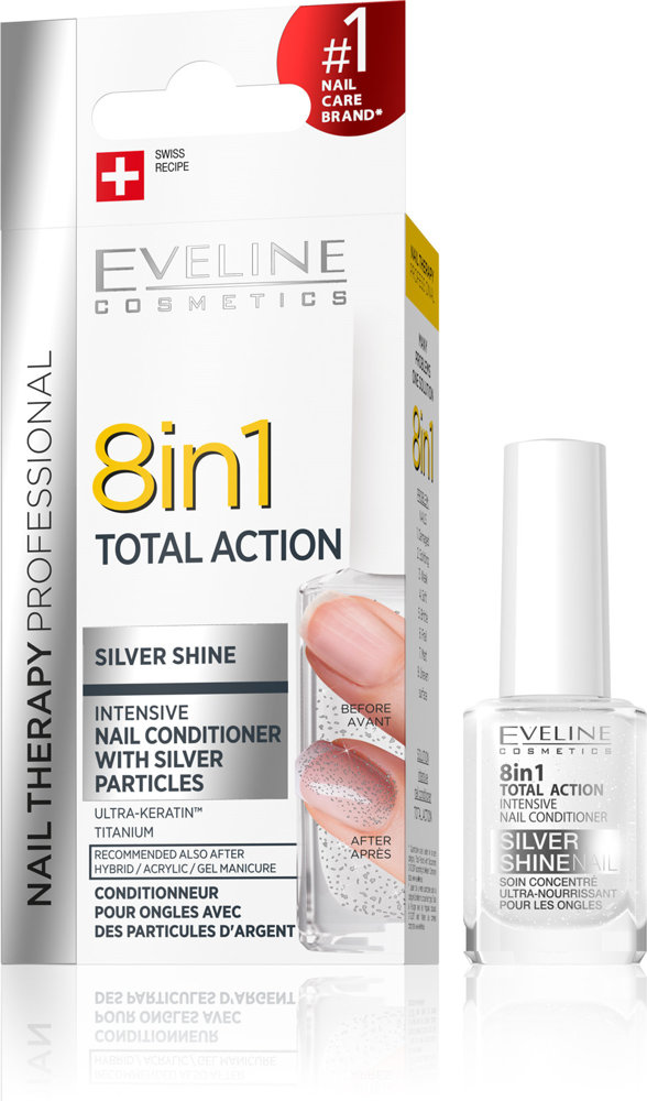 Eveline Nail Therapy Total Action Concentrated Nail Conditioner with Silver Particles 8in1 Silver Shine 12ml