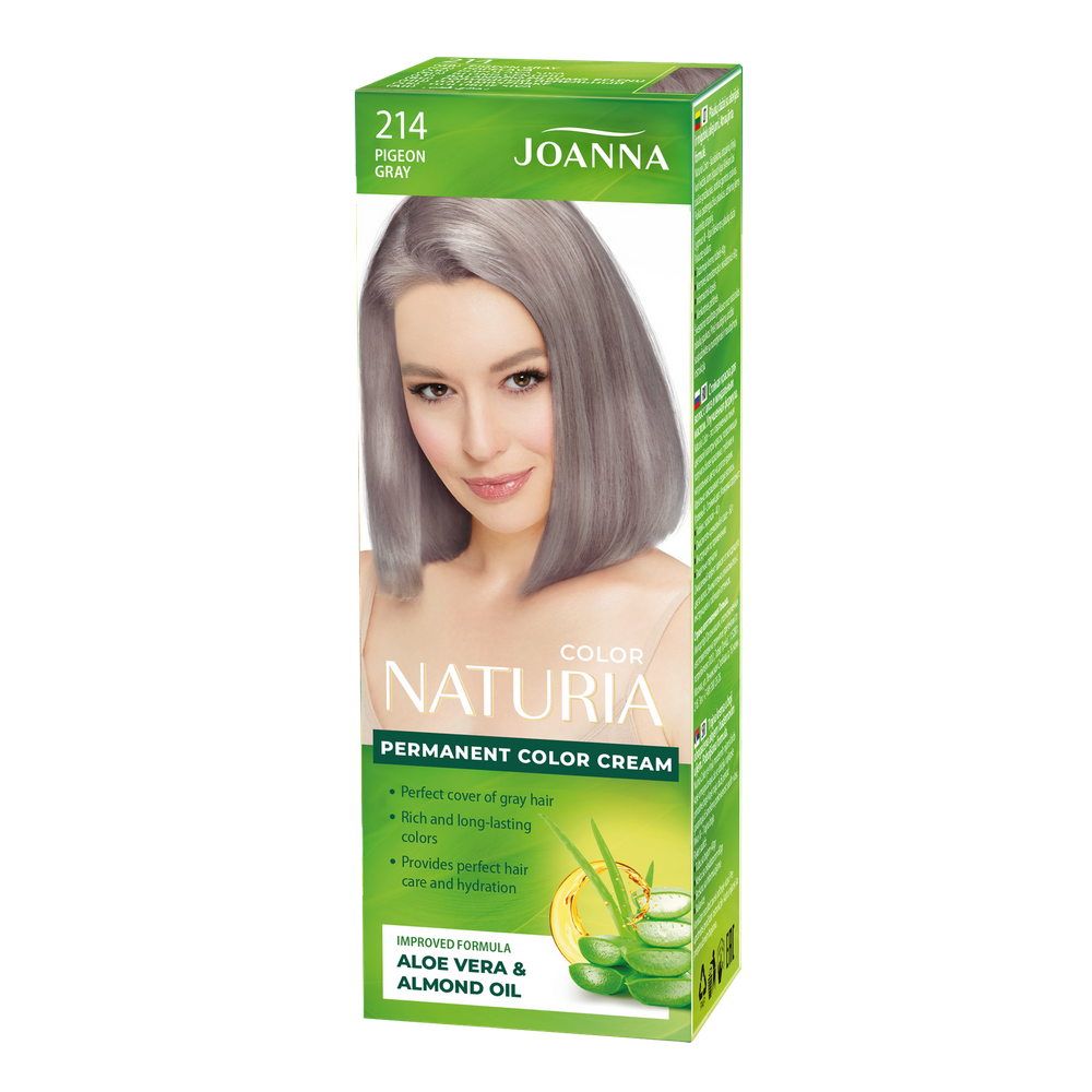 Joanna Naturia Permanent Hair Color Paint Care Shine Dye No, 214 Pigeons Gray 100ml