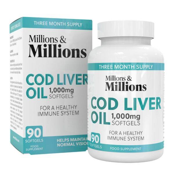 Millions & Millions Cod Liver Oil 1000mg for Healthy Immune System 90 Softgels