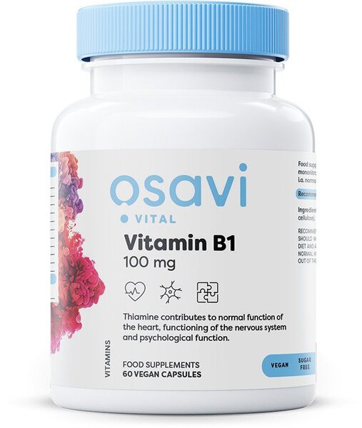 Osavi Witamina B1 100mg 60 wegańskich kapsułek na układ nerwowy i metabolizm energetyczny