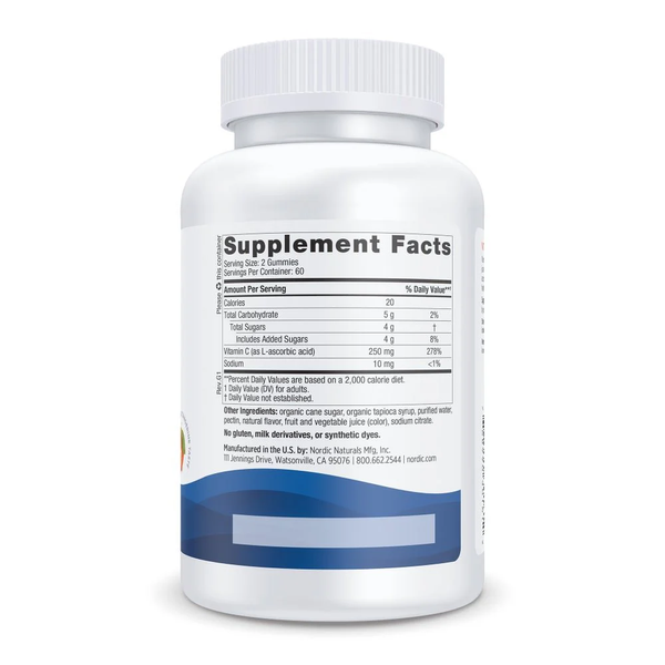 Nordic Naturals Vitamin C Gummies 250mg dla Dzieci powyżej 4 Roku Życia Smak Mandarynka 120 Sztuk