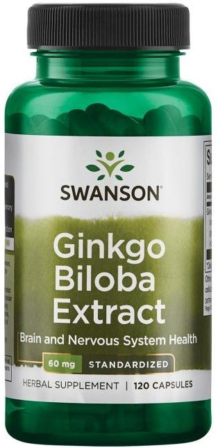 Swanson Ginkgo Biloba Extract 60mg Wspomaga Pamięć i Koncentrację 120 Kapsułek