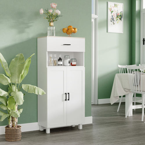 HOMCOM Sideboard, Nordic Storage Cabinet with Drawer, Doors and Open Countertop, Freestanding Kitchen Cupboard for Living Room, Dining Room, 130cm, White