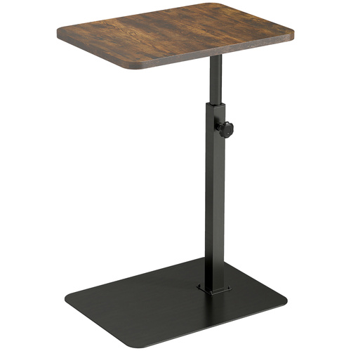 HOMCOM C Shaped Side Table, Small End Table with Adjustable Height and Metal Base for Living Room, Bedroom, Rustic Brown