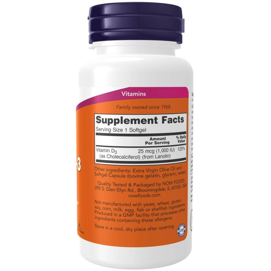 Now Foods Vitamin D-3 1000 IU Brain & Muscle Immunity Support 360 Softgels