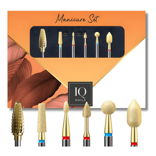 IQ Nails Expert Gold Power Set For Gel Polish Acrylic Cuticles Removal Zestaw Frezów 6 Sztuk