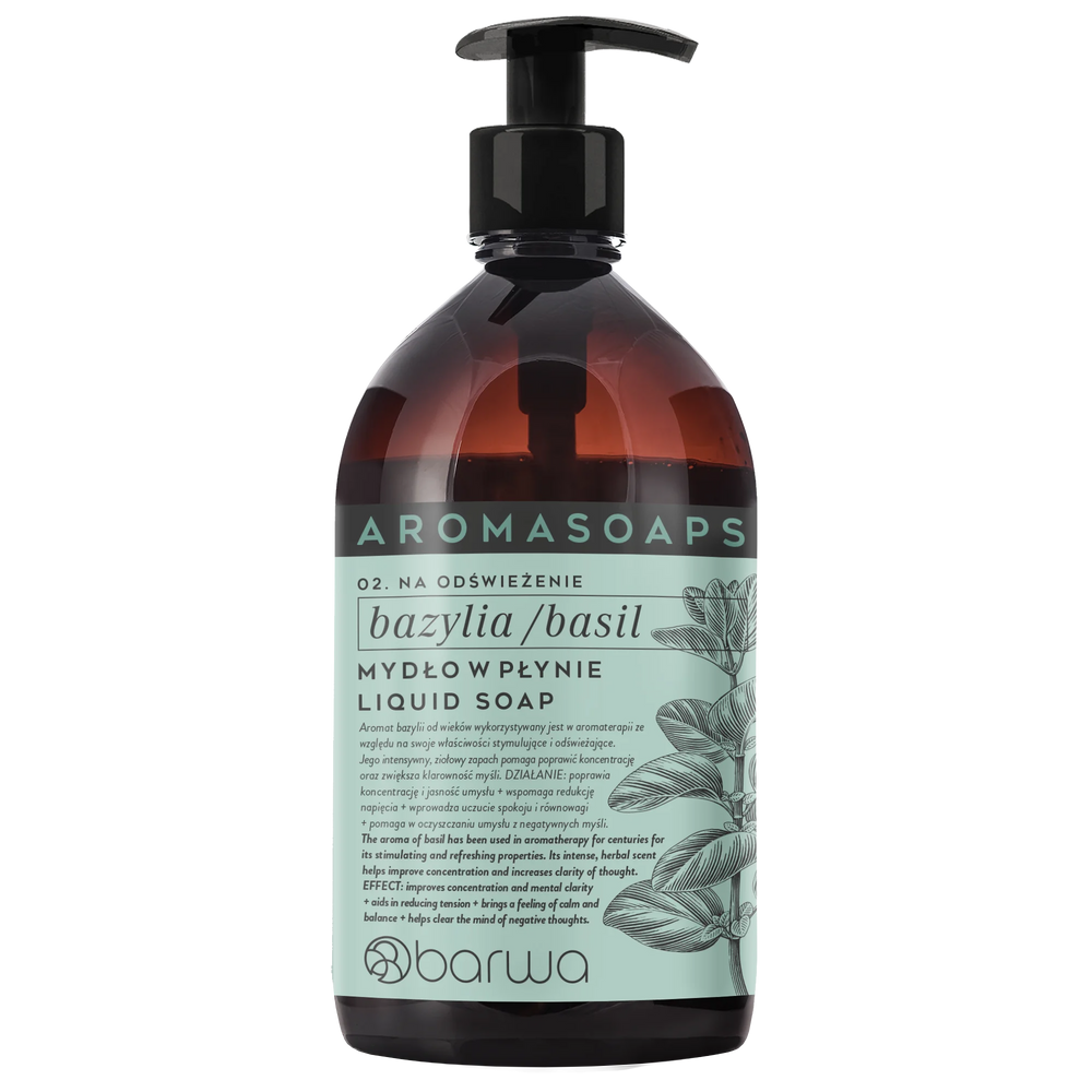 Barwa Aroma Soaps Na Odświeżenie Mydło w Płynie Bazylia do Codziennego Stosowania 500ml