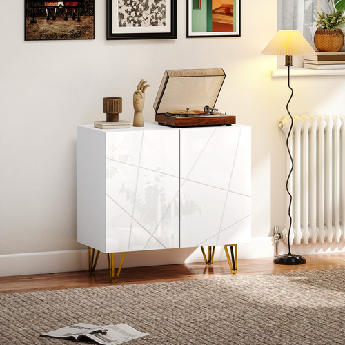 HOMCOM Modern Luxe High Gloss Sideboard, with Hairpin Legs - White