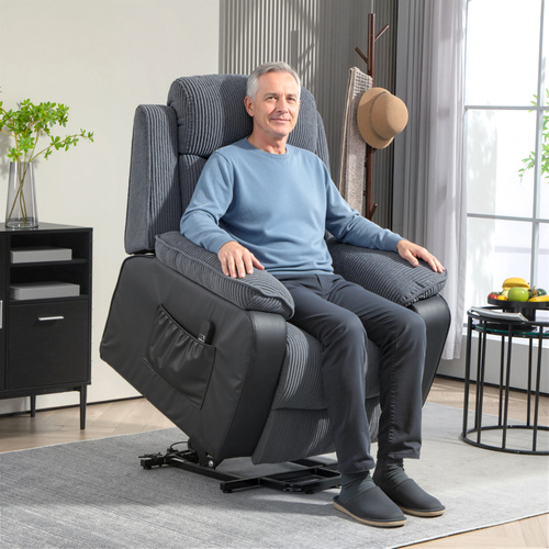 HOMCOM Overstuffed Corduroy Electric Lift Chair - Dark Grey