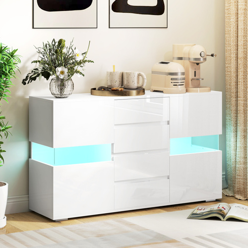 HOMCOM LED Light Sideboard - High Gloss White