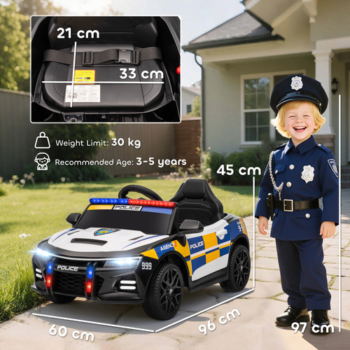 AIYAPLAY Kids Electric Ride on Police Car with Remote Control, Music, Horn, Siren Flashing Lights for 3-5 Years Old, Multicolour
