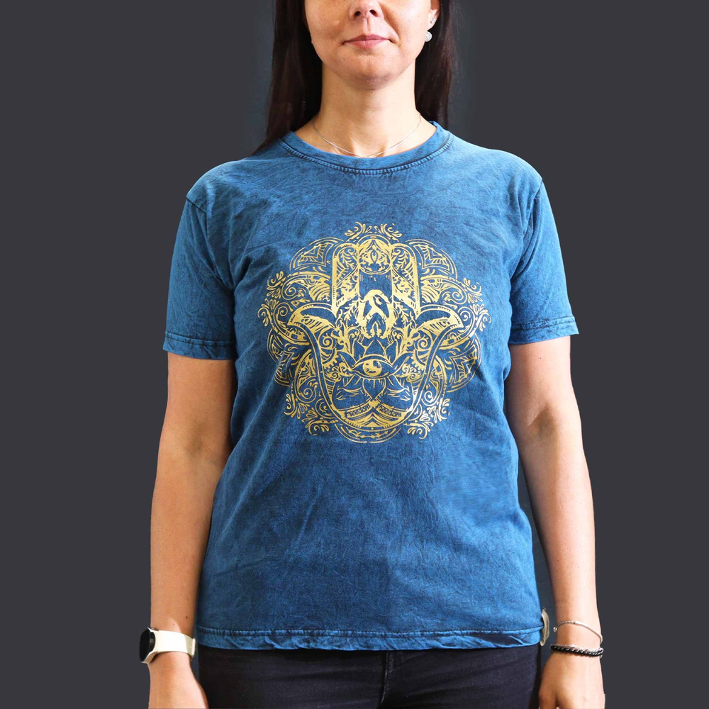Medium Stone Washed T-Shirt - Hamsa - Blue