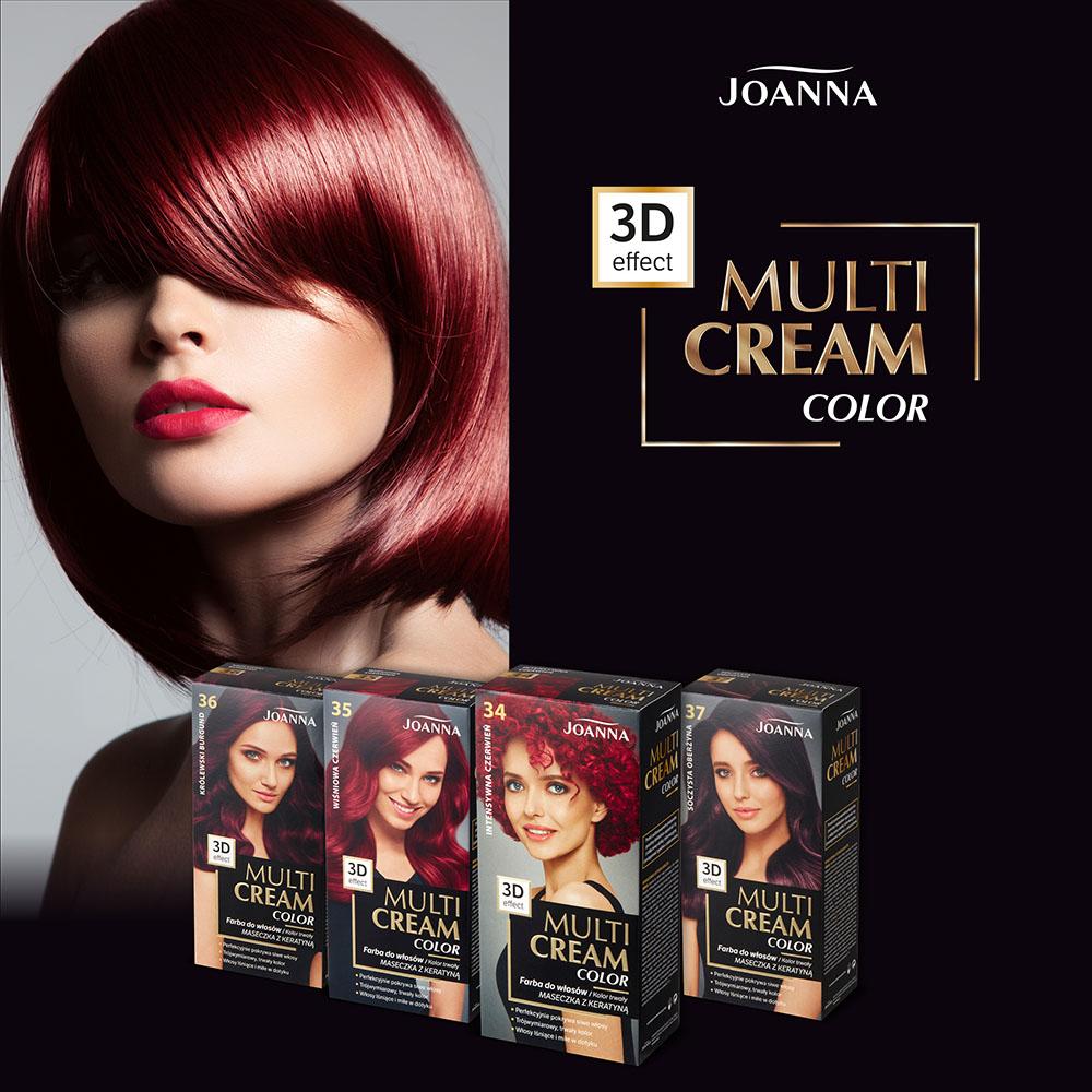 Joanna Multi Cream Color Farba do Włosów z Efektem 3D z Długotrwałym Efektem Nr 34 Intensywna Czerwień 1 Sztuka