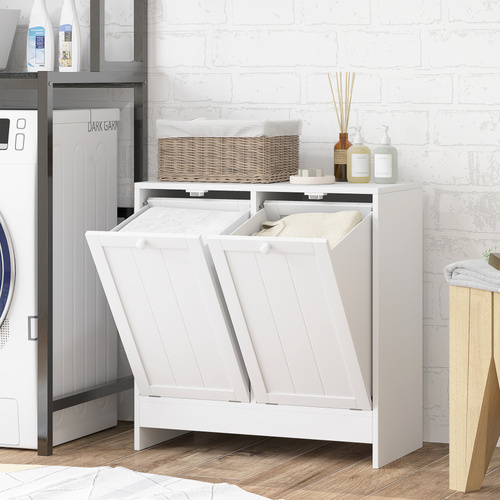 kleankin Double Hamper Laundry Storage Cabinet - White