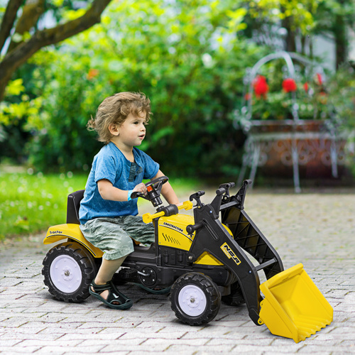 HOMCOM Ride On Tractor, Toddler Excavator Toy, Pretend Play Construction Truck with Adjustable Bucket, Horn for 3 Years+