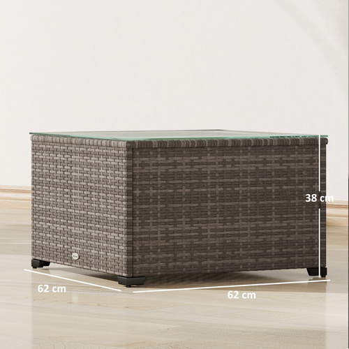 Outsunny 62 x 62cm Glass-Top Rattan Side Table - Dark Grey