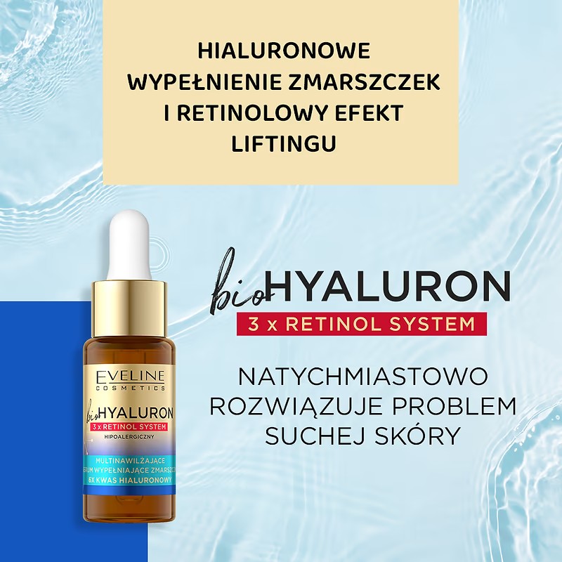 Eveline BioHyaluron 3x Retinol System Multinawilżające Serum Wypełniające Zmarszczki 18ml