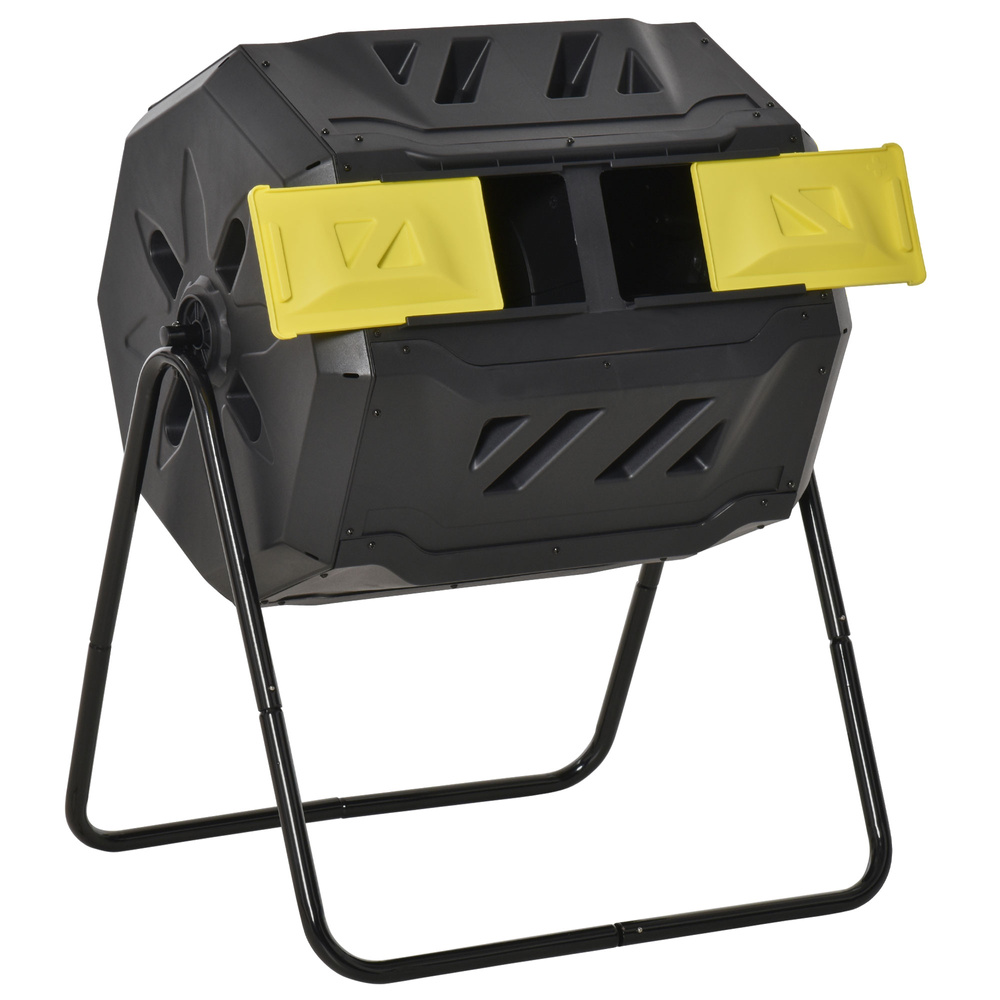 Outsunny 160L 360° Rotating Dual Chamber Composter - Yellow