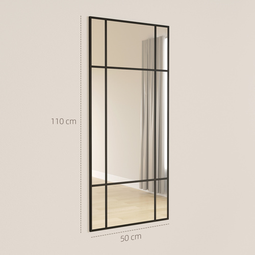 HOMCOM Decorative Grid Wall Mirror, with Back Hooks - Black