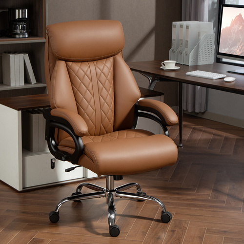 HOMCOM Spring Padded Faux Leather Office Chair - Light Brown