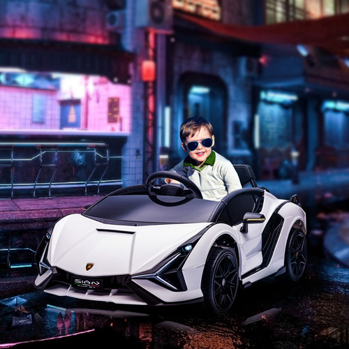 HOMCOM Lamborghini Sian Licensed 12V Electric Car for Kids 2 Motors Toy Car with Remote Control Music Lights MP3 for 3-5 Years White