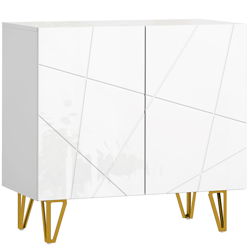 HOMCOM Modern Luxe High Gloss Sideboard, with Hairpin Legs - White