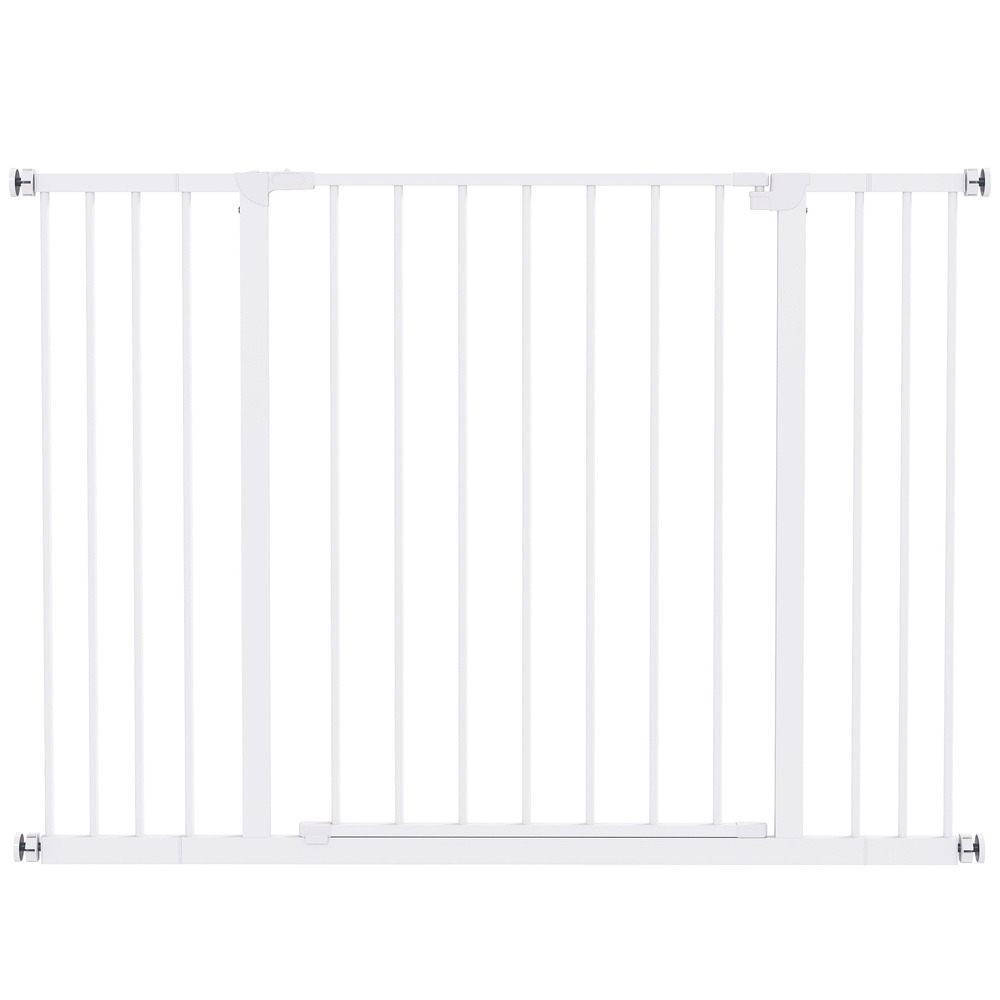 PawHut Dog Gate Pet Safety Gate Stair Barrier Pressure Mount Adjustable 76-82/86-97/101-107 cm, White